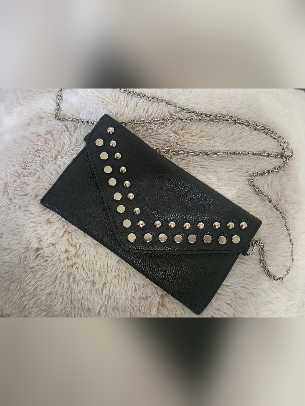 New BONGO Black Studded Chain Crossbody Clutch